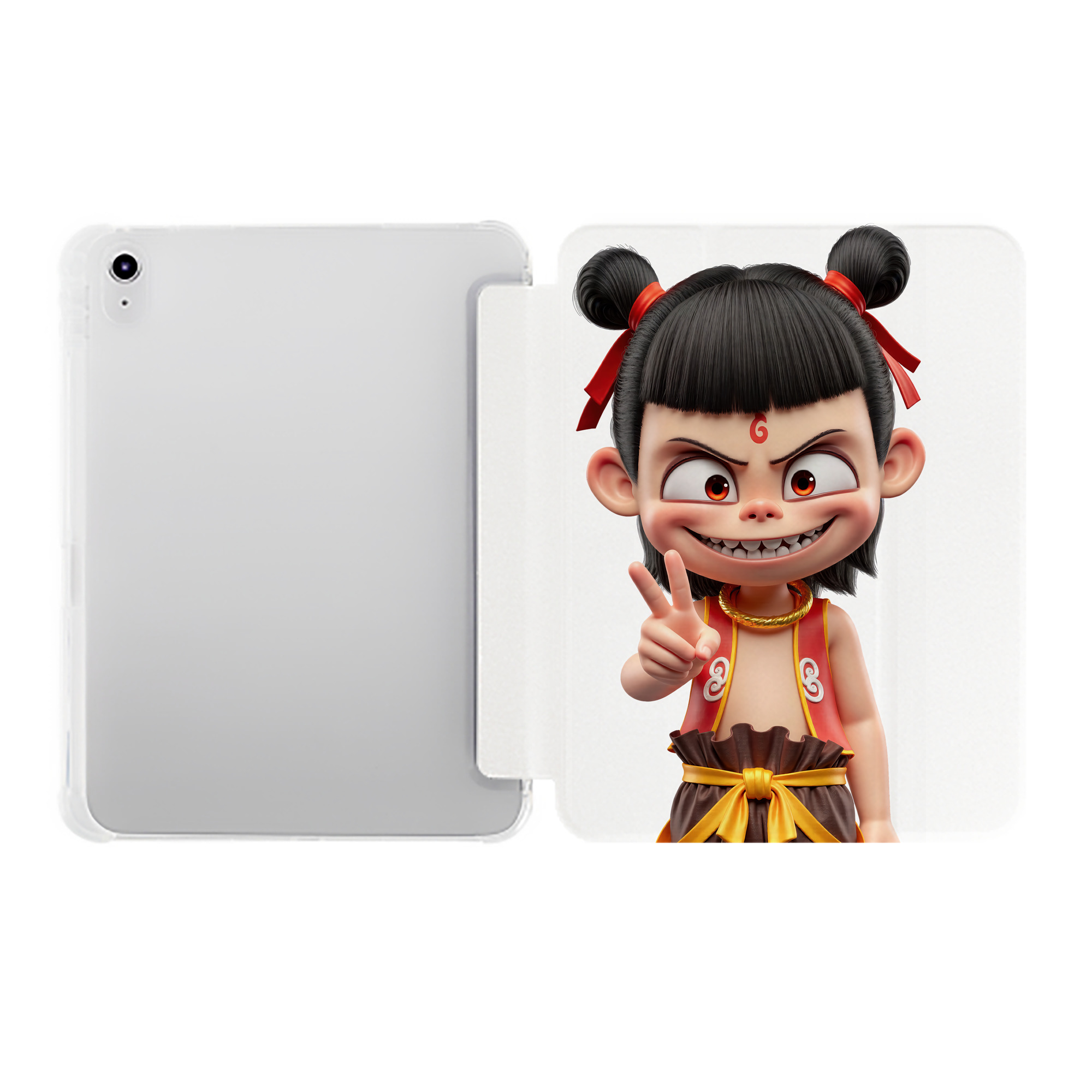 （画像用） Ne Zha 2 ナタ 魔童の大暴れ IPad ケース ペン収納付き 三つ折りスタンド PUレザー×シリコン 対応機種9.5/10.5/10.9インチ